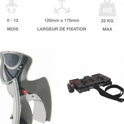 Siège arrière de vélo pour bébé gris