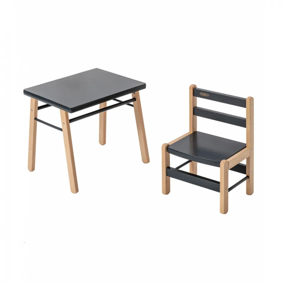 Table enfant gabriel + chaise basse louise hybride anthracite