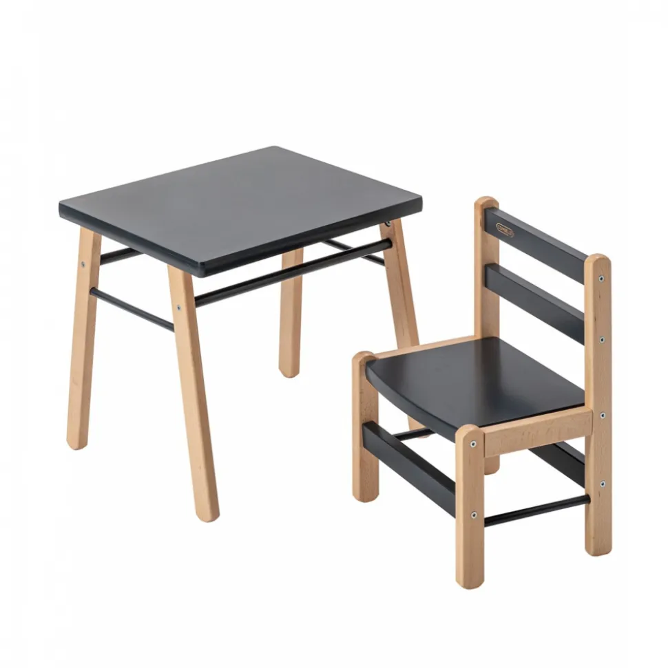 Table enfant gabriel + chaise basse louise hybride anthracite