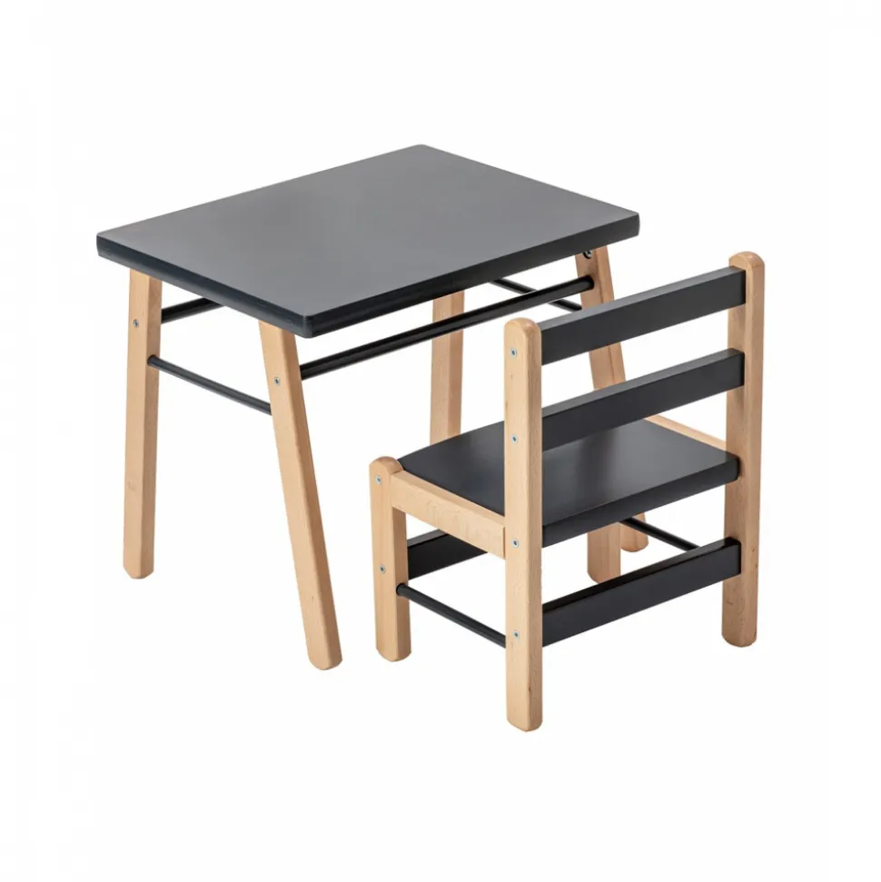 Table enfant gabriel + chaise basse louise hybride anthracite