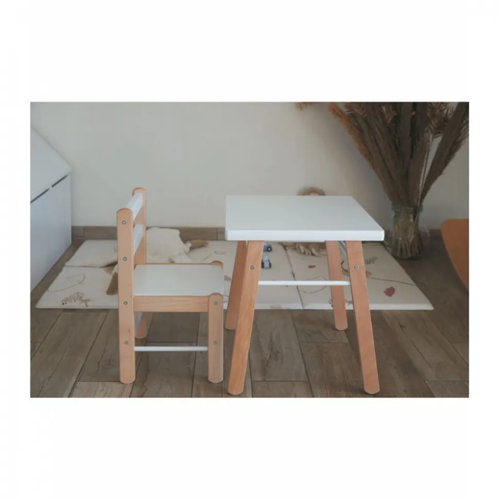 Table enfant gabriel + chaise basse louise hybride blanc