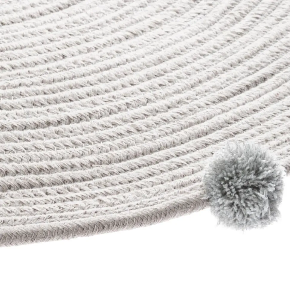 Tapis enfant rond ø90 cm gris avec pompons
