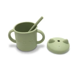 Tasse silicone avec poignée et paille vert