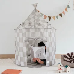 Tente en tissu enfant damier beige