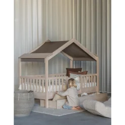 Toit pour lit cabane enfant 90 x 200 cm en tissu chalet chocolat