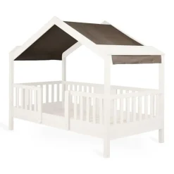 Toit pour lit cabane enfant 90 x 200 cm en tissu chalet chocolat
