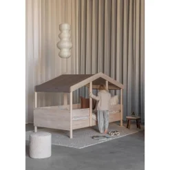 Toit pour lit cabane enfant 90 x 200 cm en tissu cottage chocolat