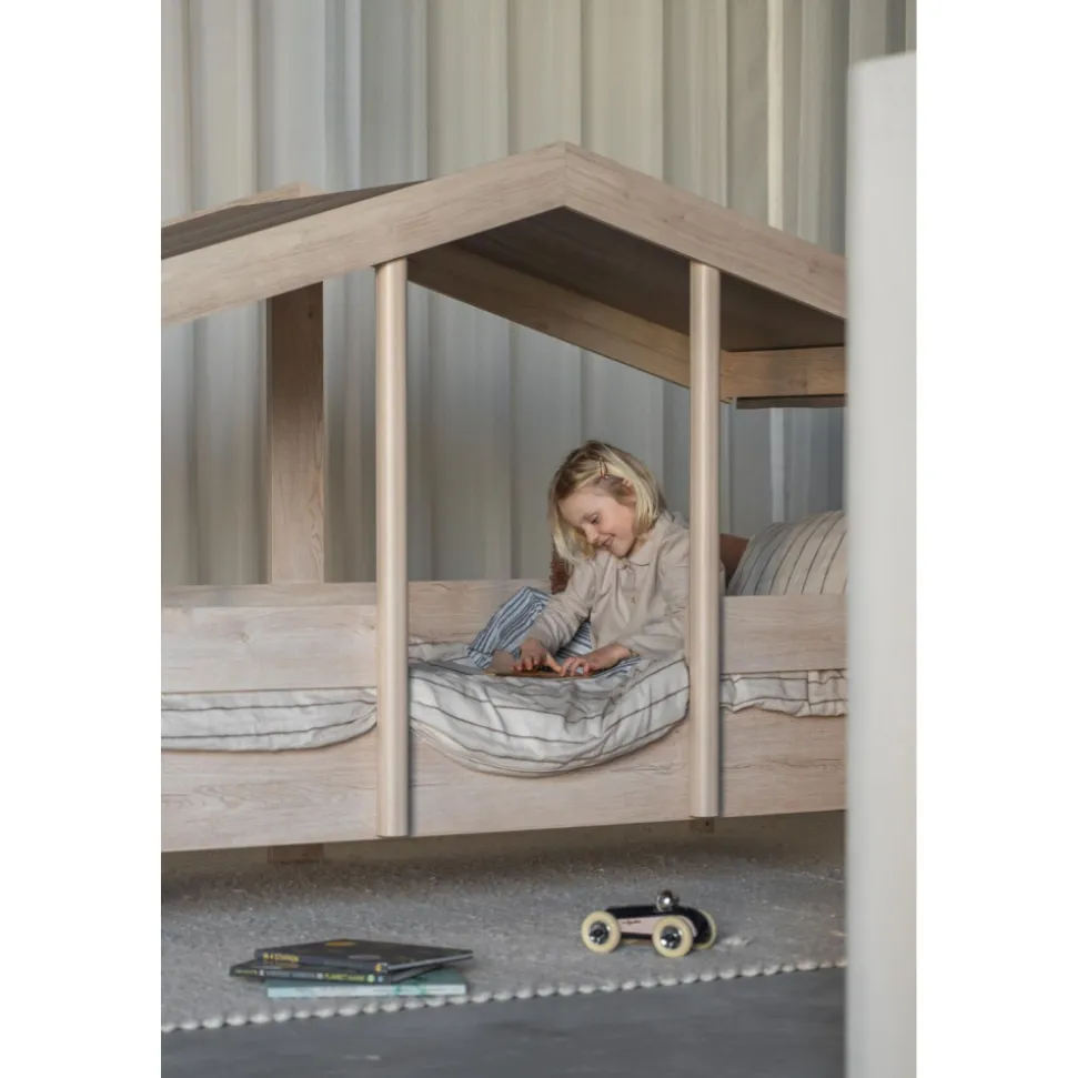 Toit pour lit cabane enfant 90 x 200 cm en tissu cottage chocolat