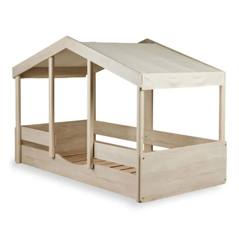 Toit pour lit cabane enfant 90 x 200 cm en tissu cottage butter