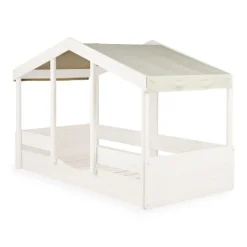 Toit pour lit cabane enfant 90 x 200 cm en tissu cottage butter