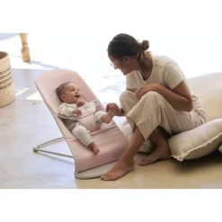 Transat bébé balance soft tissé et jersey rose clair et gris