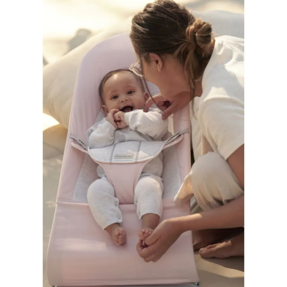 Transat bébé balance soft tissé et jersey rose clair et gris