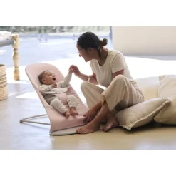 Transat bébé balance soft tissé et jersey rose clair et gris