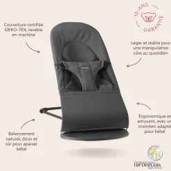 Transat bébé balance soft tissé jersey tri fabric gris foncé