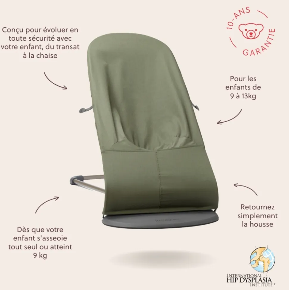 Transat bébé bliss coton matelassé pétale vert foncé