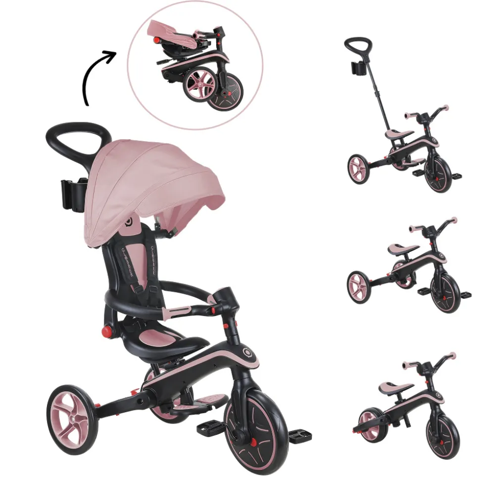 Tricycle explorer 4 en 1 évolutif et pliable pastel rose