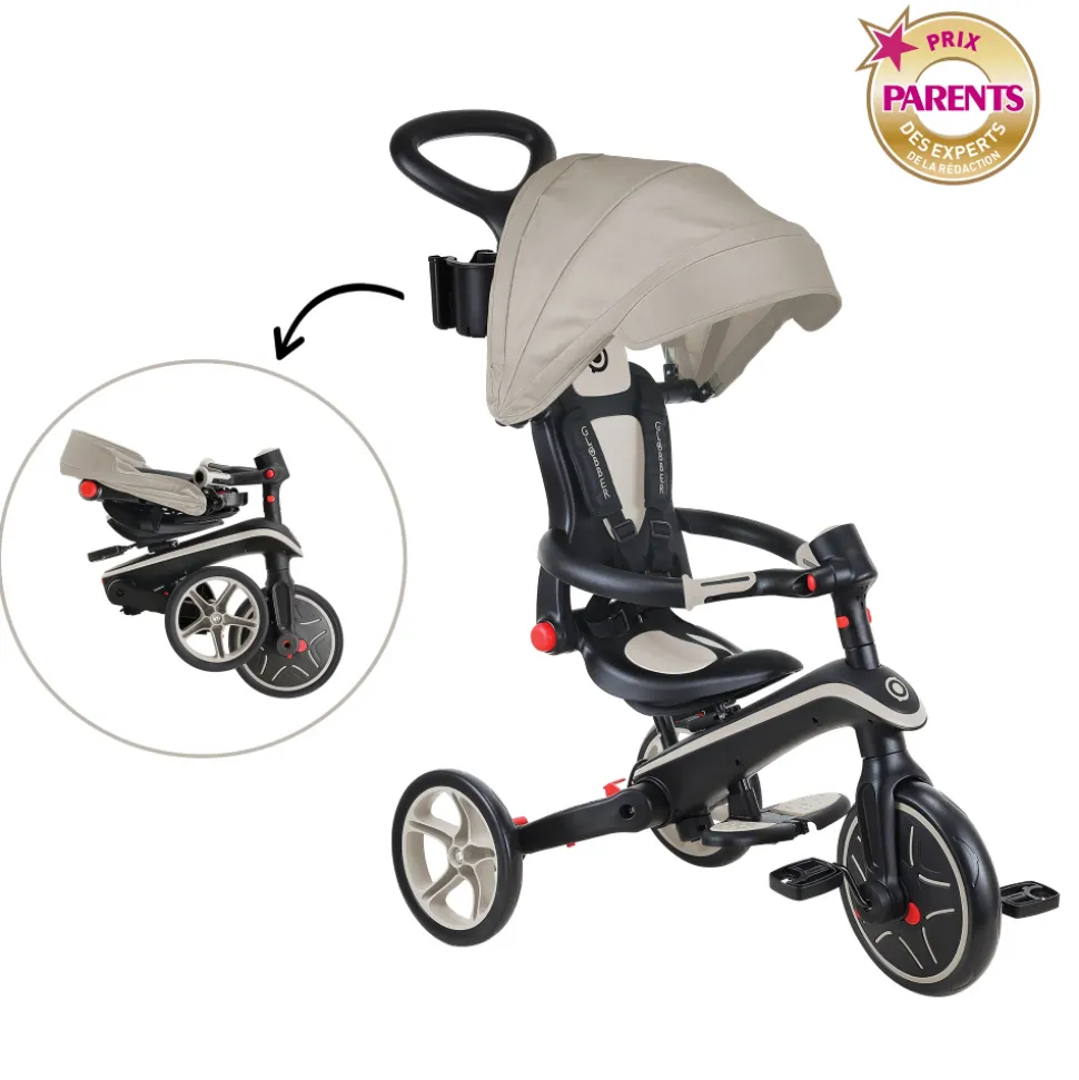 Tricycle explorer 4 en 1 évolutif et pliable taupe