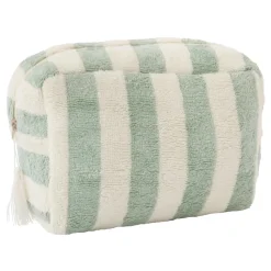 Trousse de toilette en bambou doublure imperméable rayée ivoire/ vert de gris