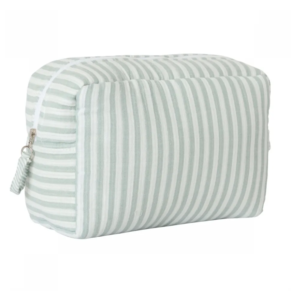 Trousse de toilette en bambou imperméable rayé vert de gris