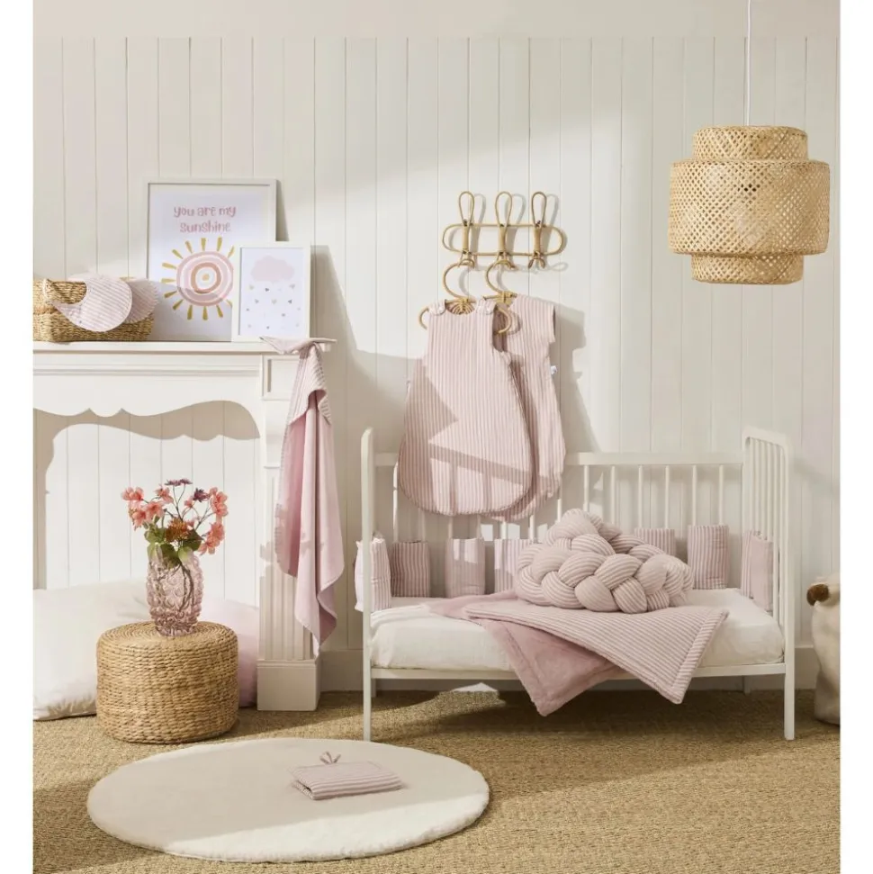 Trousse de toilette gaze de coton rayé vieux rose