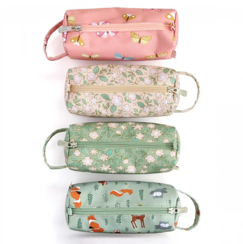 Trousse scolaire fleurs sauge