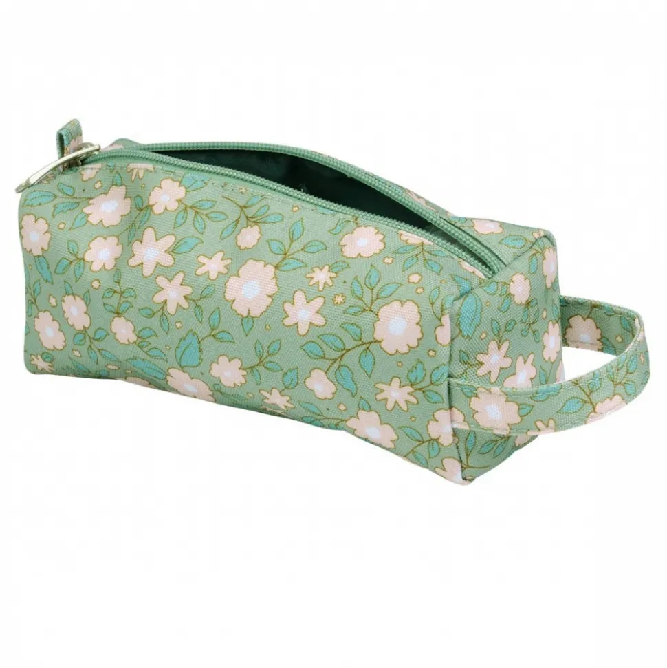 Trousse scolaire fleurs sauge