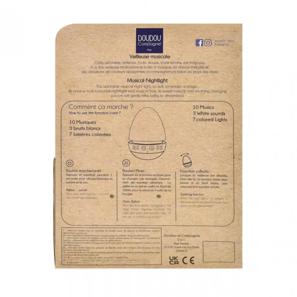 Veilleuse musicale culbuto lapin doudou beige sable