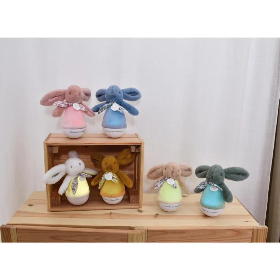 Veilleuse musicale culbuto lapin doudou blanc