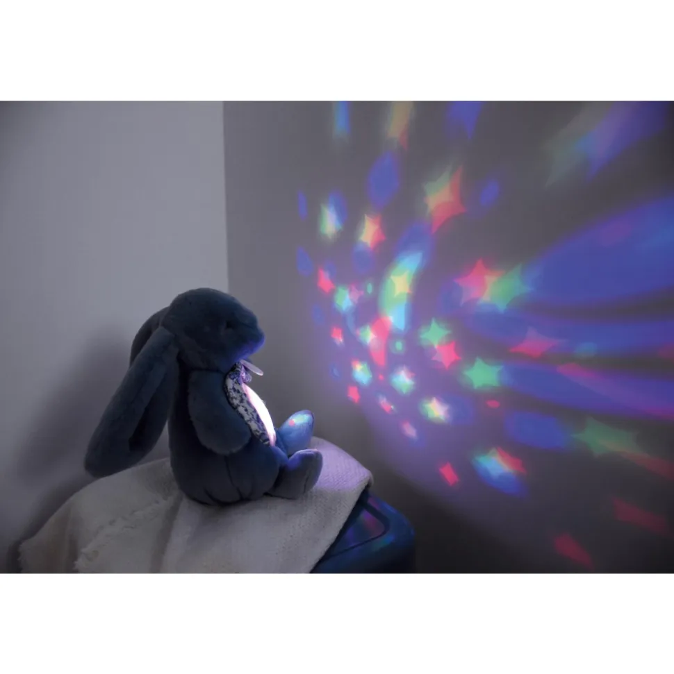 Veilleuse musicale projection d'étoiles lapin doudou bleu