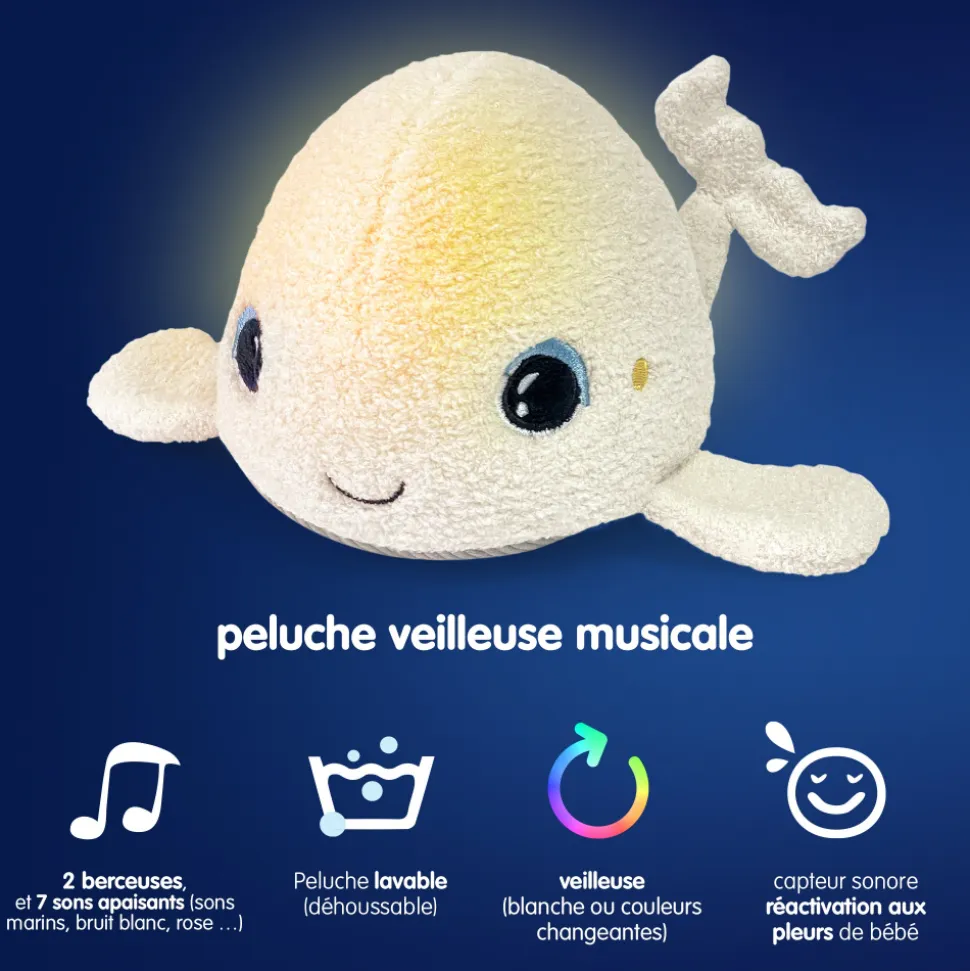 Veilleuse peluche bruits blancs béluga
