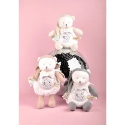 Veilleuse peluche musicale à projection d'étoiles ours rose