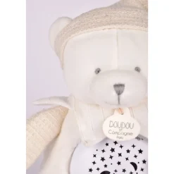 Veilleuse peluche musicale à projection d'étoiles ours blanc